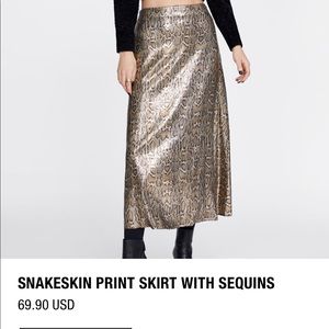 Zara Snake Skin Print Sequin Skirt